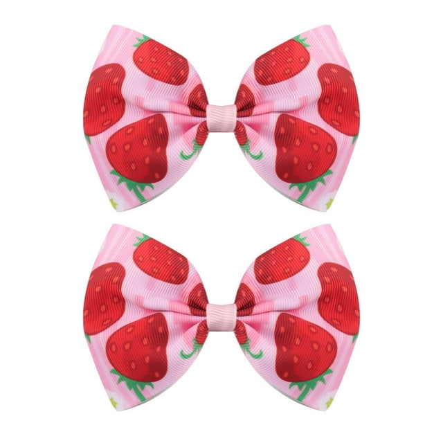 Pinzas para el pelo de fresa para niñas – 2 piezas de pinzas de cocodrilo con lazo rosa fresa, pinzas para el pelo con lazo, pasadores para el pelo de frutas para niñas, accesorios para el pelo para n