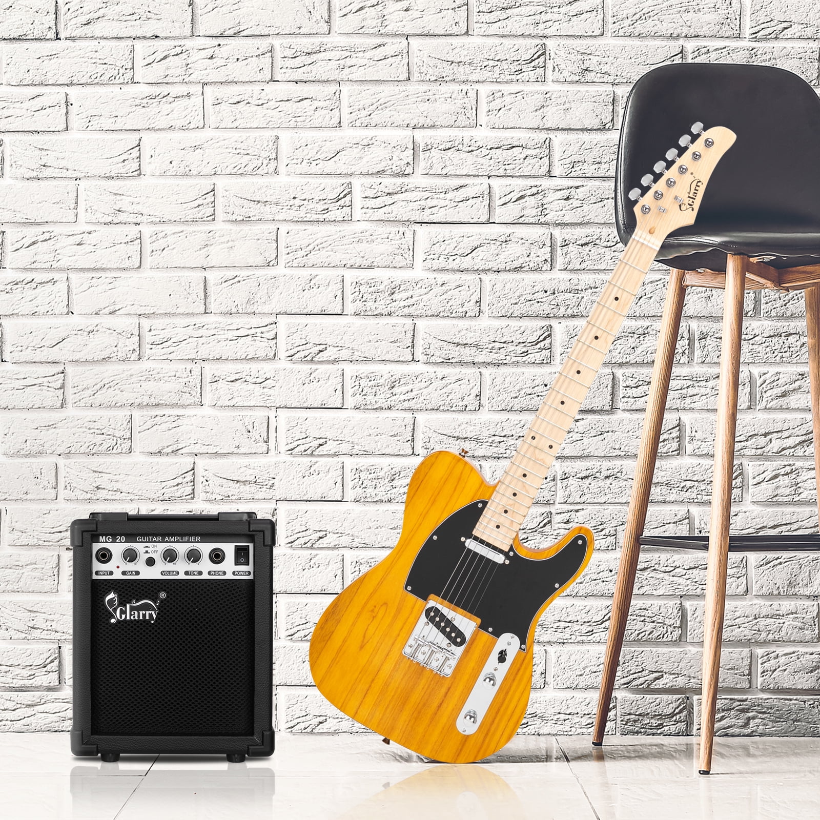 Kepooman 6 String 20W Guitar Beginner Starter Kit for Adult and Kids with Amplifier, Bag Strap, Pick Connector, Wrench Tool, Transparent Yellow