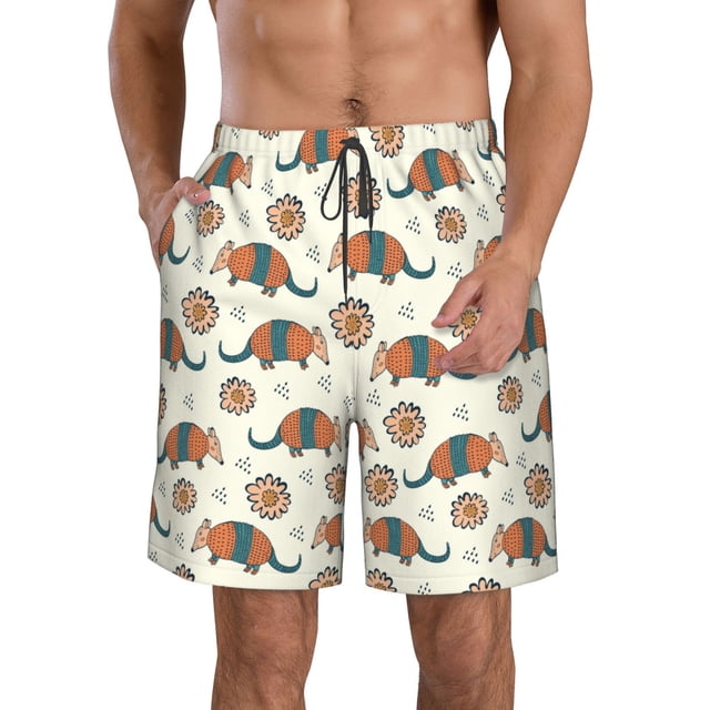 Sikiie Shorts de Plage pour Hommes à Imprimé Armadillos Colorés, Shorts à Séchage Rapide Haute Élasticité - avec Cordon et Poches Antidérapantes, Adaptés pour la Plage, les Sports, les Vacances-3TG