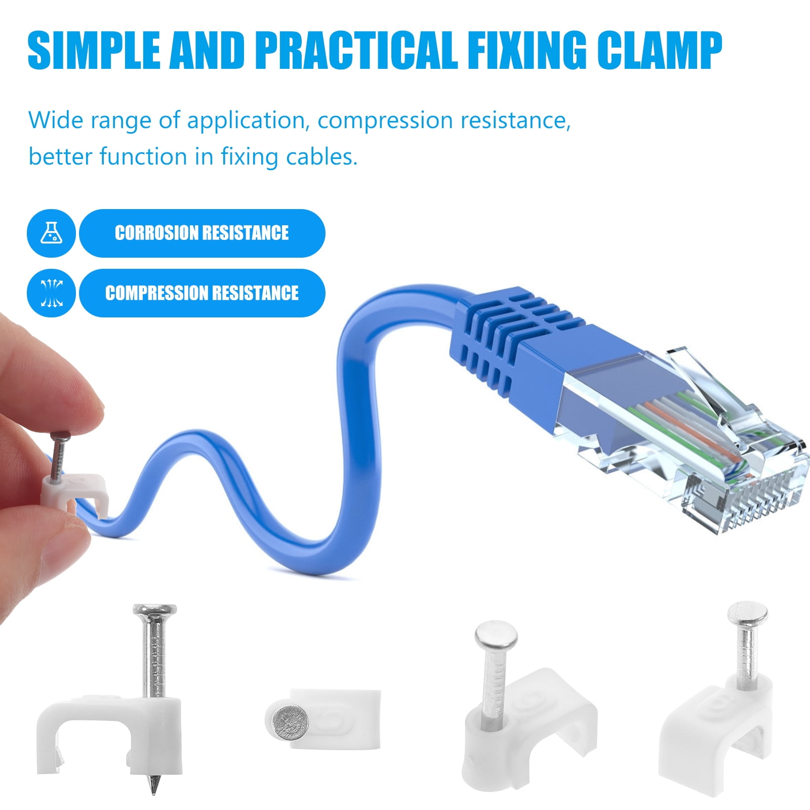 100 Clips De Fixation Pour Câbles Ethernet Et Coaxiaux - Agrafes En Acier Avec Clou, Installation Rapide - 7