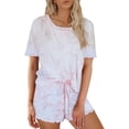 thumbnail image 1 of Conjunto de salón corto con volantes estampados y tinte de corbata para mujer, camisetas y pantalones cortos de manga corta, conjunto de pijama de 2 piezas, ropa de dormir Ormromra LRWJ112-20, 1 of 4