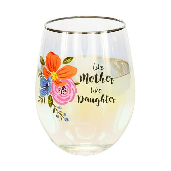 Pavilion Gift Company 57010 Mother Like Daughter Daughter-18 Oz Stemless Floral Wine Glass, 18 oz