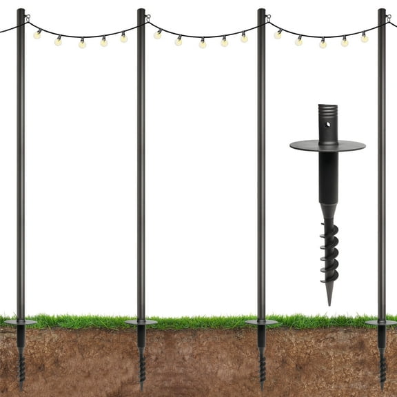 Premium String Light Poles - Extends to 10 Feet – Yard Mount (Grass/Dirt)