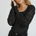thumbnail image 6 of Jewelreauty Womens Lace Long Sleeve Tops Solid Color Patchwork Crewneck T-Shirts Casual Slim Fitting Tops (S, Black), 6 of 9