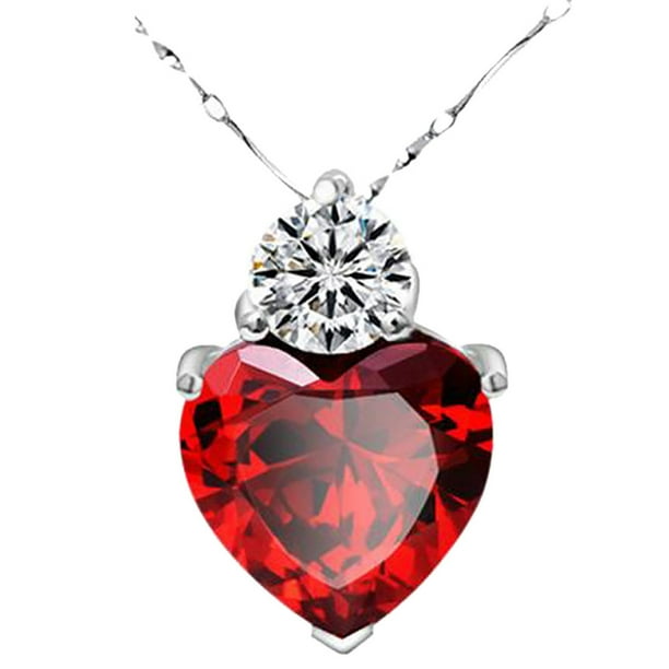 Collar de cristal rojo con colgante de corazón de granate 925, regalo de San Valentín, collares y colgantes