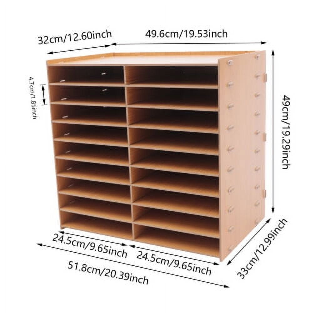 18 Grids File Rack Organizer Golden Wood Folder Holder Floor / Desk Mounted