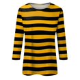 thumbnail image 5 of Striped Shirt Women 3/4 Sleeve Trendy Print T Shirt Casual Crewneck Blouse Fashion Three Quarter Length Sleeve Tops Yellow 5XL, 5 of 5