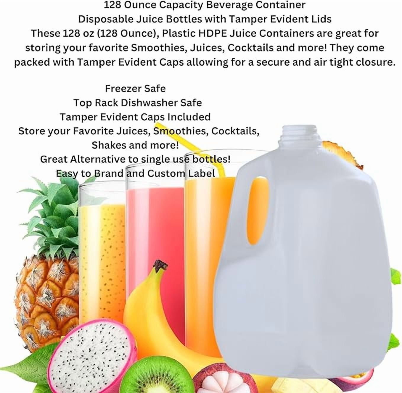 (8 PACK) 128 Oz Empty Plastic Gallon Juice Bottles with Tamper Evident Black Caps - Smoothie Bottles - Ideal for Juices, Milk, Smoothies, Picnic's and Even Meal Prep - Made in USA