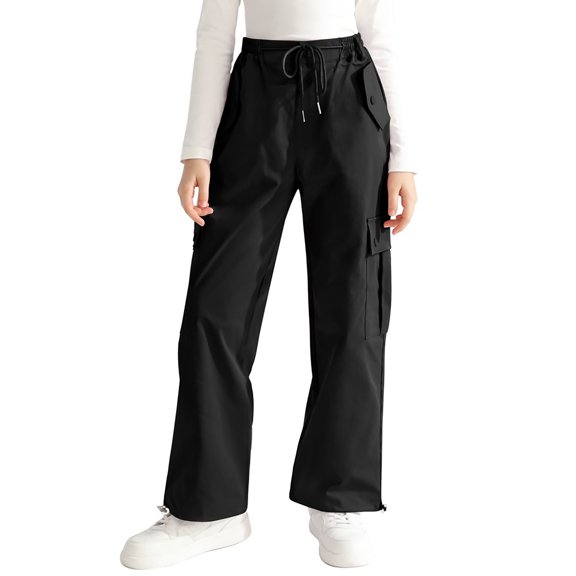 Usaibhir Girls Cargo Pants Casual Drawstring Jogger Sportswear Parachute Pants 7-14T