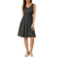 thumbnail image 1 of Vestido sin mangas de cintura ajustable con lazo en V y lunares midi para mujer Inspire Chic, color negro, 1 of 7