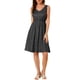 thumbnail image 1 of Vestido sin mangas de punto midi con lunares, escote en V, lazo y cintura ajustable para mujer, talla XS, color negro, 1 of 7