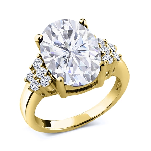 Gem Stone King 18K Yellow Gold Plated Silver Ring Set with Moissanite (5.53 Cttw) (Size 7)