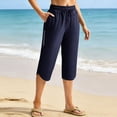 thumbnail image 2 of hoksml High Waist Knee Length Pants for Women, Stretchy Drawstring Workout Capris with Zipper Pockets, 2 of 9