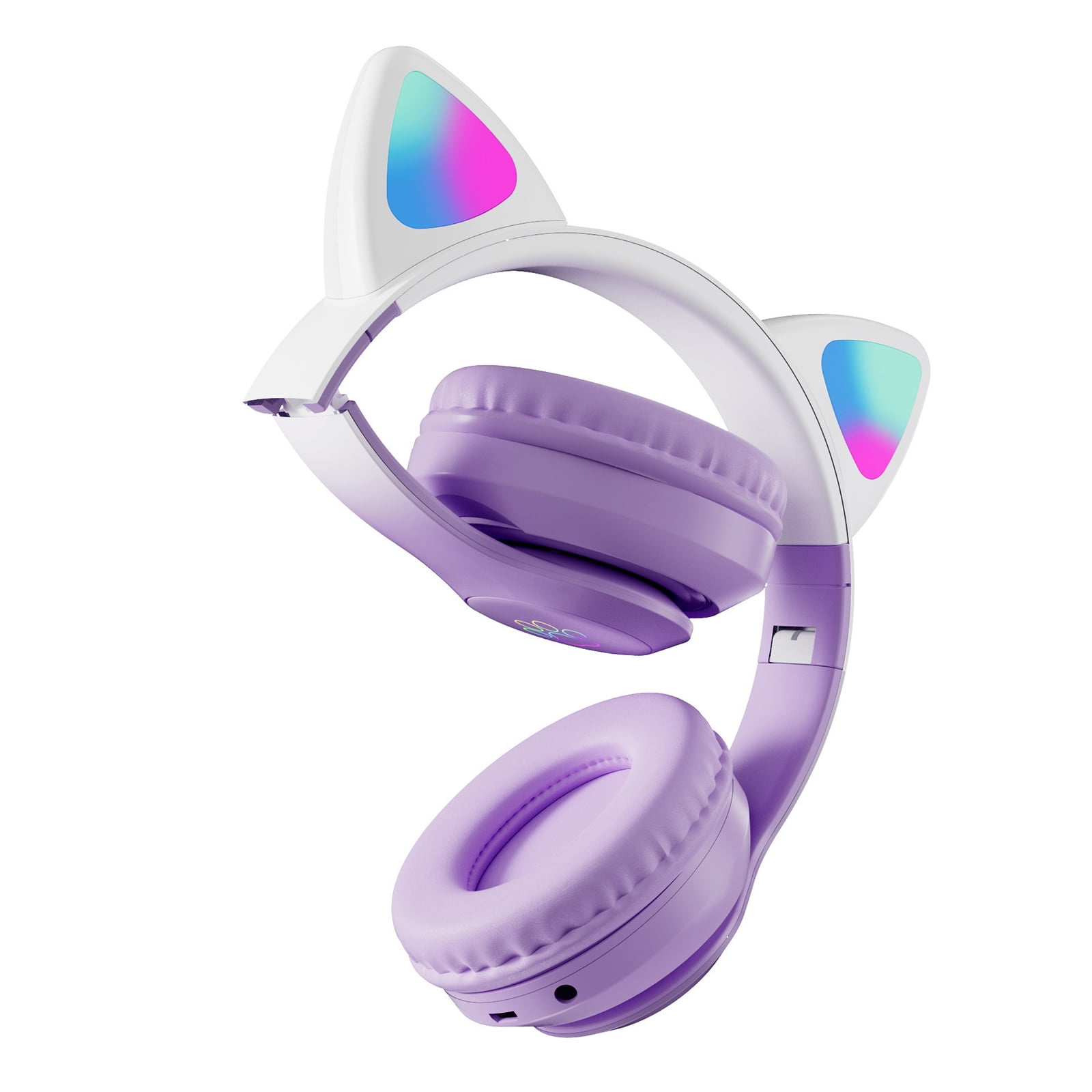 Soapow Kids Cat Ear Bluetooth Headphones, Foldable Kids Adults Girls over Ear Wireless Headphones with Mic & Led Light up, Cat Gaming Headset for Tablet/PS4/PS5/School Gift (Purple)