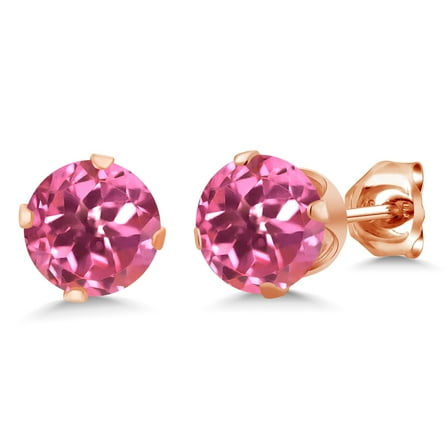 Gem Stone King 2.00 Ct Round Shape Pink Mystic Topaz 18K Rose Gold Plated Silver Stud Earrings for Women Men