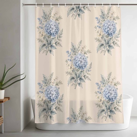 Shower Curtains for Bathroom-36"x72",Farmhouse Blue Hydrangea Waterproof Bath Curtain Grommet Shower Curtain Set with Hooks,