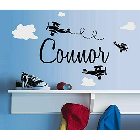 Decal ~ PLANES AND CLOUDS (Custom Name): #1~ WALL DECAL, PLANES and 14 various sizes of white (Best Plane Paint Jobs)