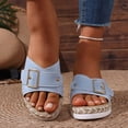thumbnail image 2 of Rokment Womens Buckles Platform Wedge Slides Sandals 2026 Trendy Casual Leather Espadrilles Chunky Slip on High Heels Beach Summer Dress Slippers Sky Blue Size 8, 2 of 9