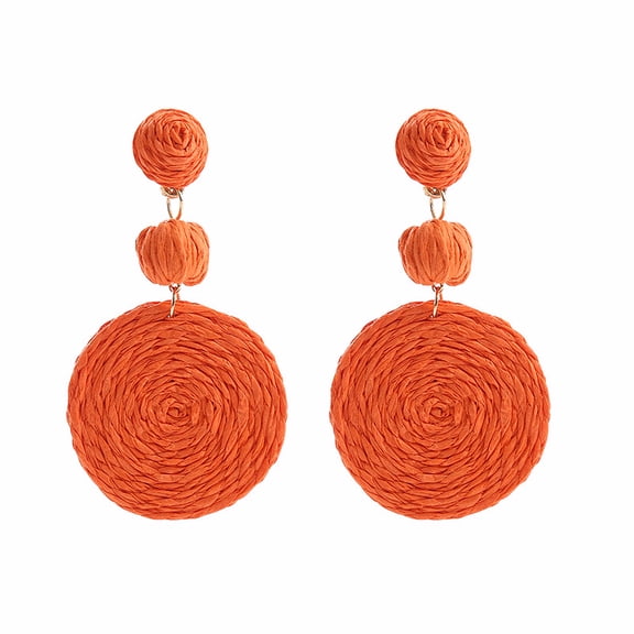 Namzi Ball Earrings for Women, Handmade Statement Drop Earrings Straw Dangle Earrings-Orange