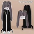 thumbnail image 3 of Spring/Summer Set Women's Korean Loose Design Casual Top+suspender+work Wide Leg Pants Three Piece Set Trendy, 3 of 5