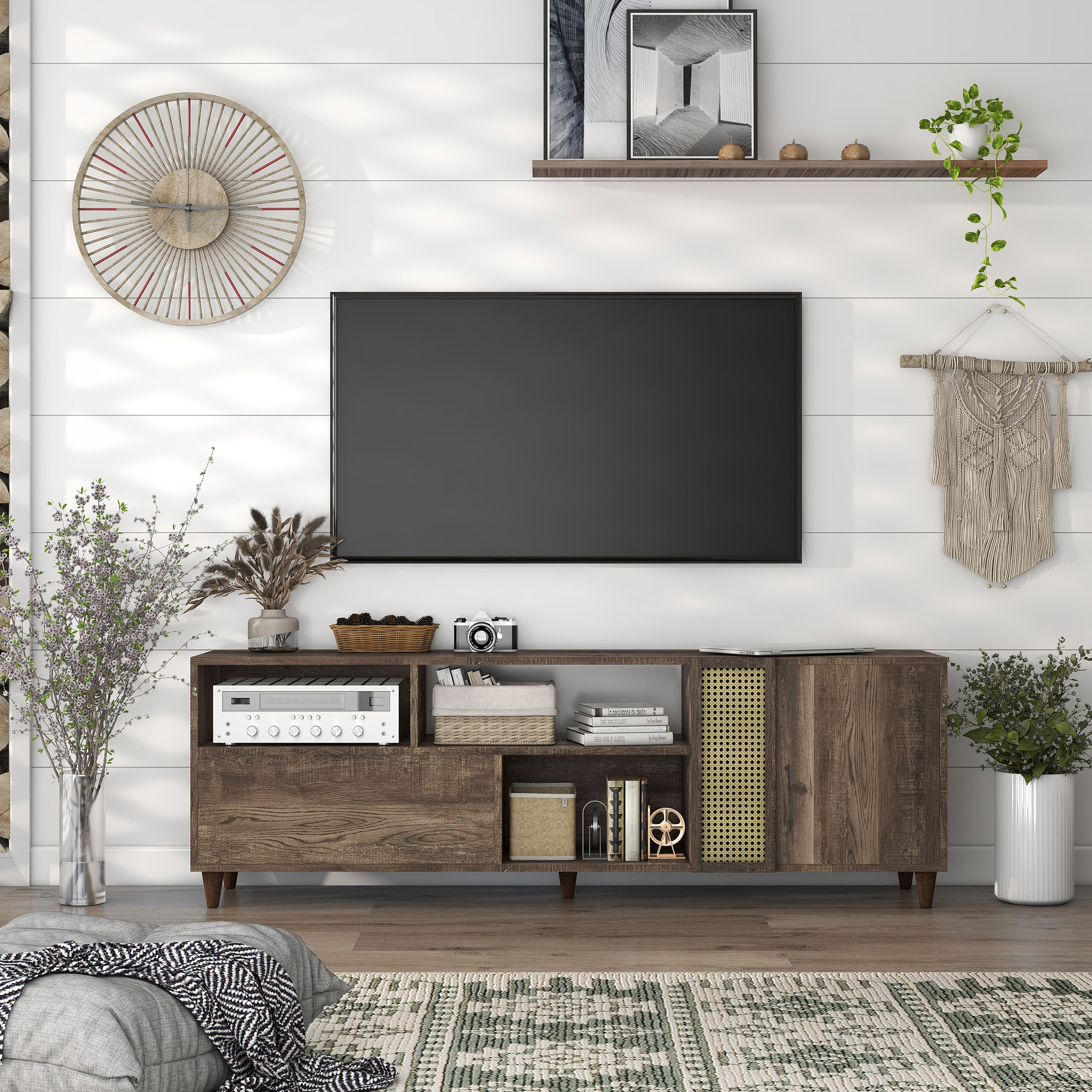 Furniture of America Burd TV Stand for TVs up to 78", Reclaimed Oak