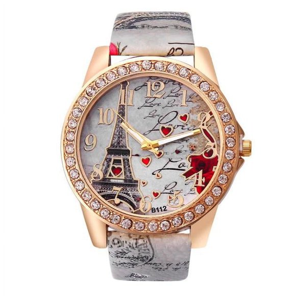 HBFAGFB Watches for Women Fashion Tower Pattern Leather Band Easy to Read Ladies Watches Grey