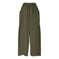 thumbnail image 5 of Aueoeo Women's Cotton Linen Pants Wide Leg Drawstring Elastic Waist Pants Lightweight Flowy Straight Leg Pant With Big Pockets, 5 of 6