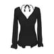 thumbnail image 1 of Traje de baño de una pieza para mujer, traje de baño de playa, monokini de encaje con escote en V profundo Negro, 1 of 9