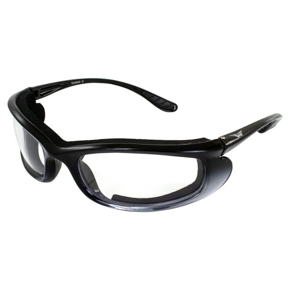 Global Vision Shadow Motorcycle Riding Sunglasses Two-Tone Black and Silver Frames Clear Lens