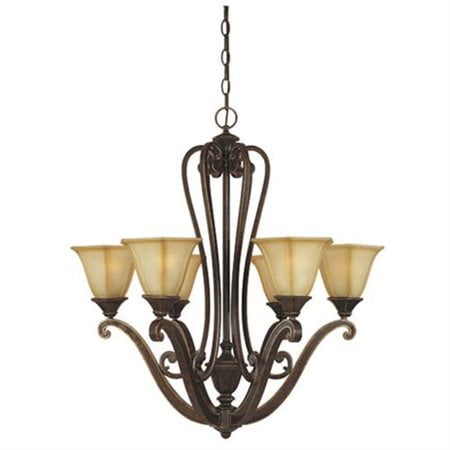 Olympia Multi Light Designers Fountain 81186-IW Olympia 6 Light Chandelier with Topaz Mist Glass Shades in Imperial Walnut Finish ()