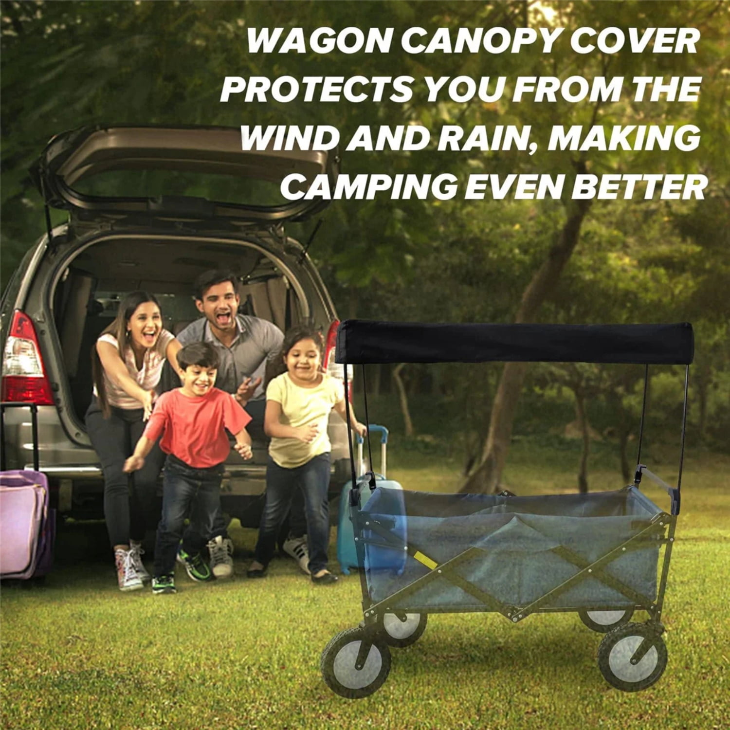 Universal Awning Canopy for Garden Wagon, Sun Shade Cover Attachment with Water-Resistant 600D Oxford Fabric, Easy Setup for Cart Trolley, Camping, Picnic, Outdoor Use
