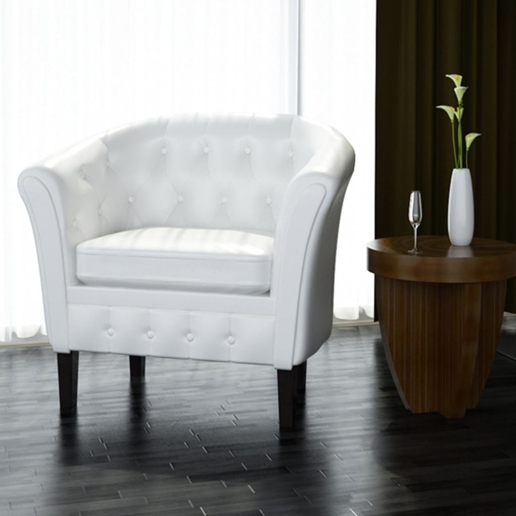 Faux Leather Accent Chair, Fireside Chair with Padded Seat for Living Room, White