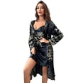thumbnail image 3 of A AGROSTE Satin Robe Sets for Women 2 Pieces Kimono Bathrobe Short Ruffle Belted Robes Bridesmaids Sleepwear Spaghetti Strap Nightgown Babydoll Chemise, 3 of 7