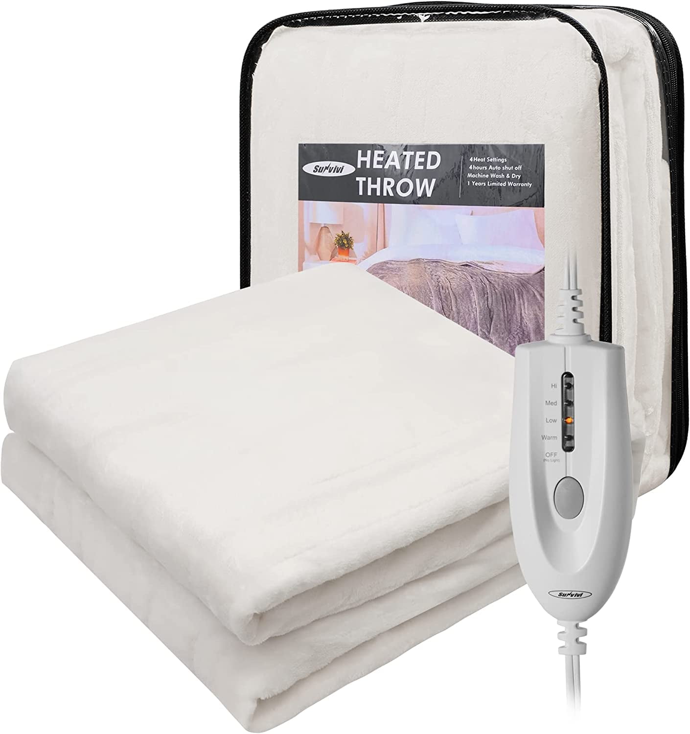 Superjoe Electric Heated Blanket 60 x 50 Double-Layer Flannel 4 Heat  Settings and Auto-off, White - Walmart.com