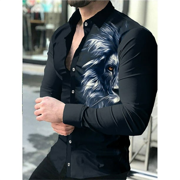 Camisas de moda con estampado de mariposas y flores para hombre, camisas de manga larga con solapa y estampado 3D, ropa informal vintage de calle genial, camisetas ajustadas para hombre