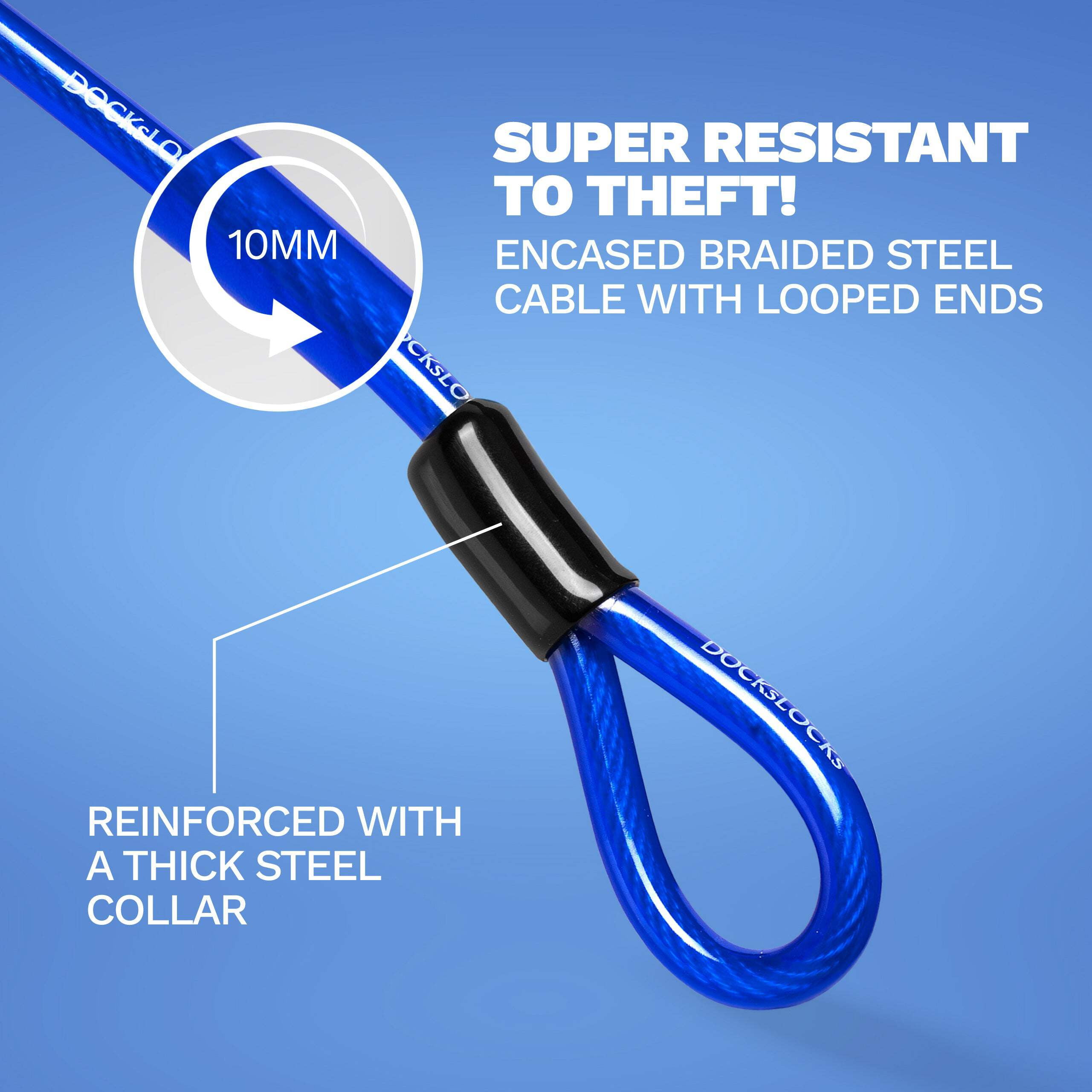 DocksLocks 10ft Weatherproof Straight Security Cable with U-Lock - Anti-Theft, Heavy Duty, Durable Outdoor Security for Kayaks, Bikes, Scooters - 1.8 lbs