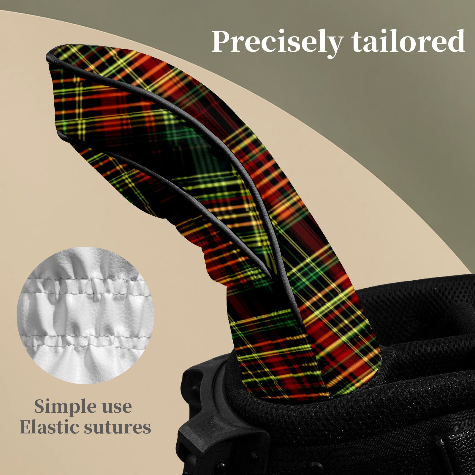 Golf Head Covers for Woods and Driver Waterproof Leather Golf Club Head Covers for Women Men Golf Driver Fairway Wood Headcover Red-Green Plaid Pattern
