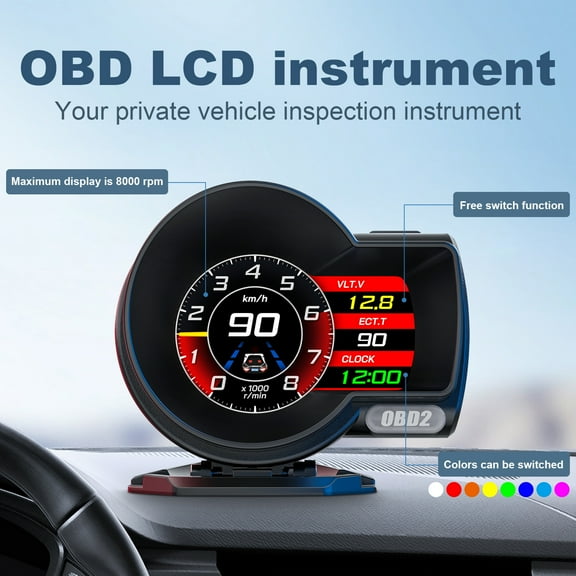 Digital Speedometer for Car, Car Head Up Display, Multifunction Dual System HD LCD HUD, OBD2 Gauge with Speed MPH