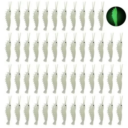 BLOPQ 50Pcs Salt Water Fishing Lure PVC Luminous Soft Lure Shrimps Gifts for Men-Luminous white