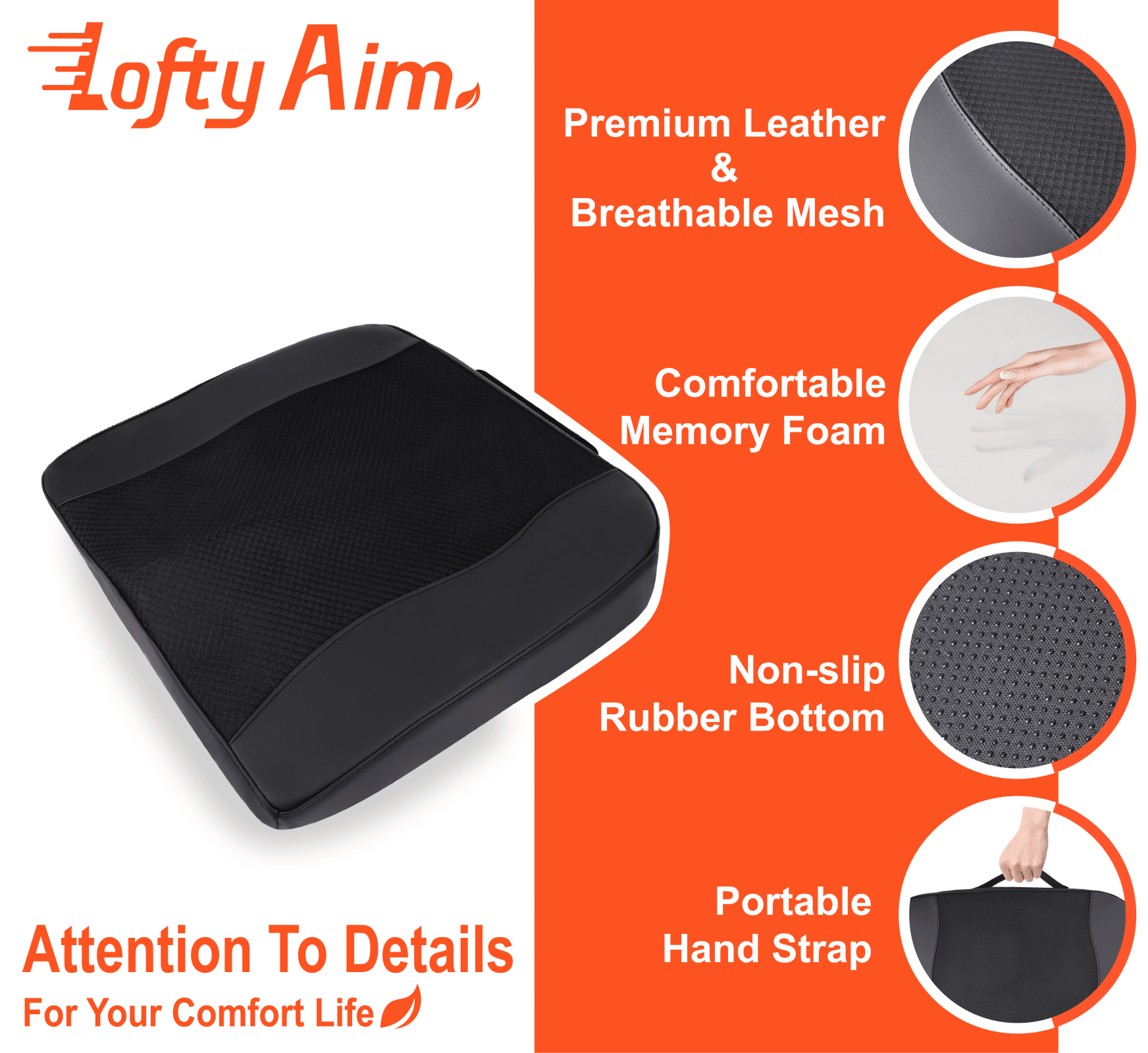 Lofty Aim Premium Car Seat Cushion, Driver Seat Cushion with Comfort Memory  Foam & Non-Slip Rubber Bottom, Car Seat Pad Works with 95% of Vehicles and