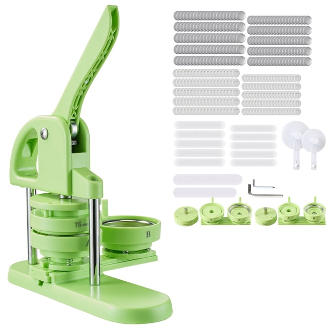 KFFKFF Button Maker Machine, 1.26/2.28 inch 2-in-1, Plastic Pin Maker with 200 pcs Button Parts, Circle Cutter and Magic Book, Reinforced Ergonomic Handle, Green