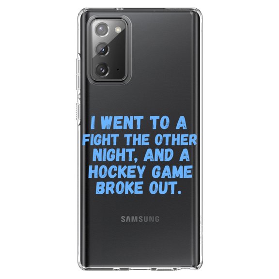 DistinctInk Clear Shockproof Hybrid Case for Galaxy Note 20 ULTRA (6.9" Screen) - TPU Bumper Acrylic Back Tempered Glass Screen Protector - I Went to a Fight And a Hockey Game Broke Out