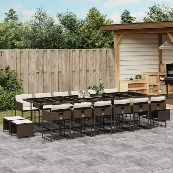 vidaXL 17 Piece Patio Dining Set with Cushions Brown Poly Rattan