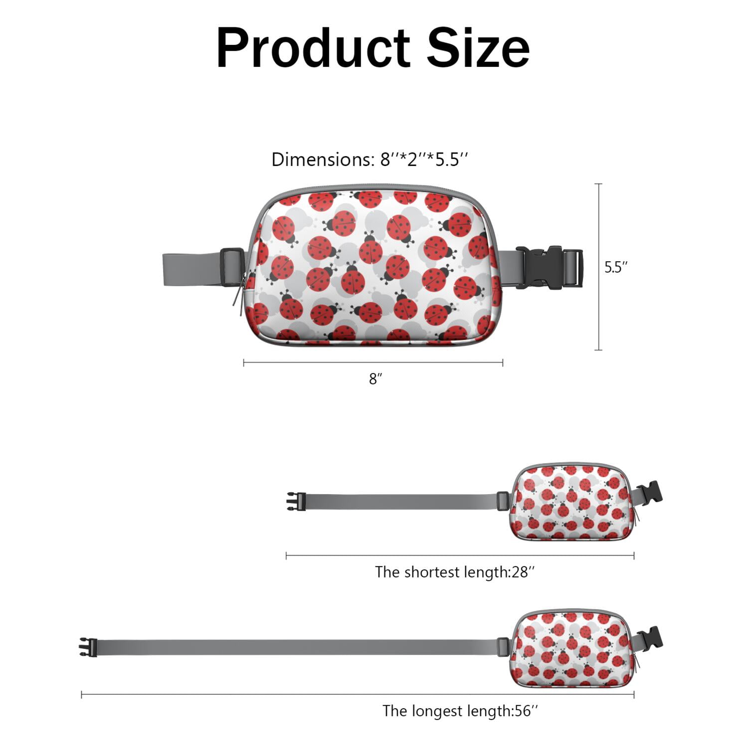 Garden Ladybird Fanny Pack – Cute Cartoon Red Ladybug Waist Bag for Women with Nature Insect Print and Polka Dot Style
