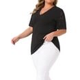 thumbnail image 4 of Agnes Orinda Women's Plus Size V Neck Short Sleeve Elegant Lace Ribbed Knit Summer Tunic Blouse 2X Black, 4 of 6
