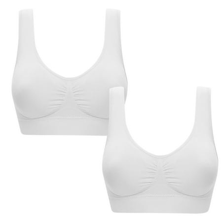 LFEOOST 2 Pack Plus Size Sports Bras for Women 2 Pack Sets Seamless Unrimmed Lingerie Yoga Undershirt Wth Removable Pads Sleep Bra White XL