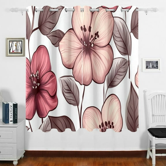 Pink and Brown Flowers Blackout Curtains for Living Room Bedroom 55W x 63L Insulated Window Drapes 2 Panels