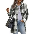 thumbnail image 2 of Goindgs Womens Jackets Fall Causal Coat Plaid Shirt Collar Oversized Trench Long Sleeve Drop Shoulder Loose Jacket Women's Sweater Black-L, 2 of 9