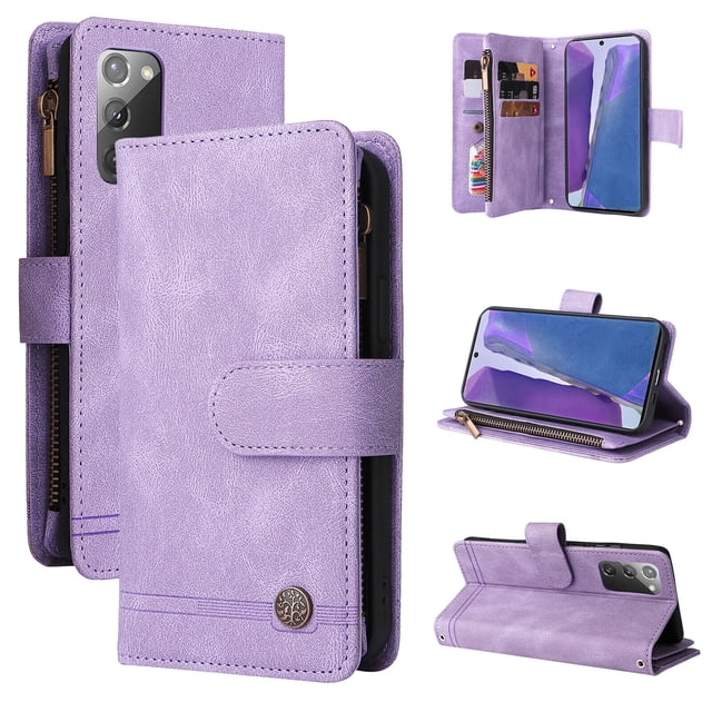 Case for Samsung Galaxy Note 20 5G Cover Zipper Pocket Wallet Case Magnetic Protective - Purple