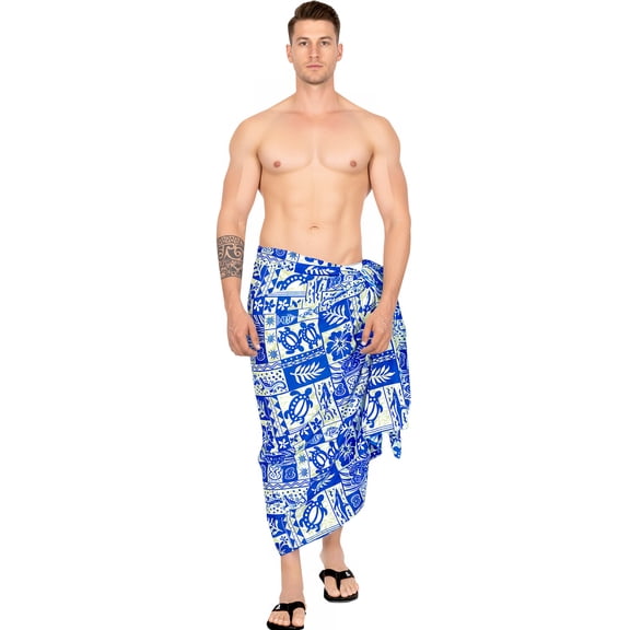 HAPPY BAY Men's Standard Swimsuits Sarong Pareo Beach Wrap One Size Blue-F330 Summer Vacation Party